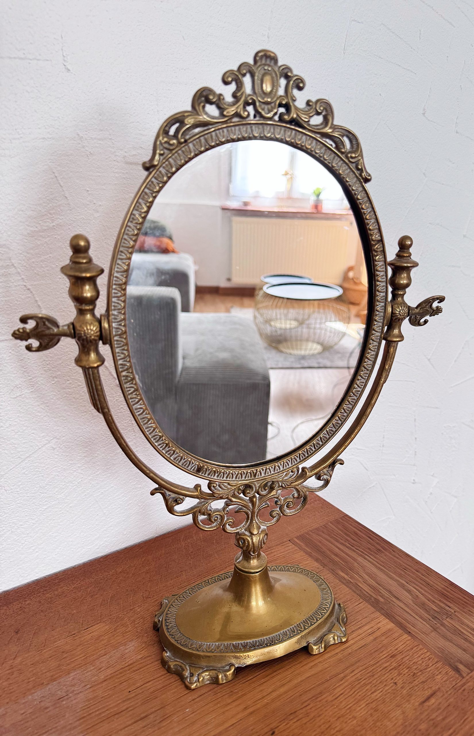 Petit Miroir Orientable En Bronze – Style Régule Ancien, Déco Vintage