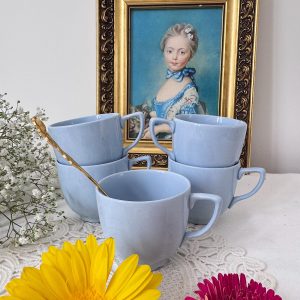 5 tasses à café anglaises bleues