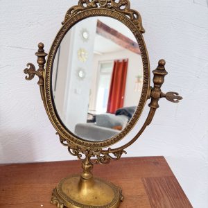 Ancien miroir psyché pivotant laiton doré