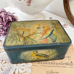 Boite ancienne en fer oiseaux