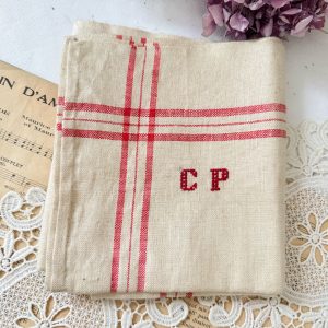 Torchon ancien en lin monogrammé