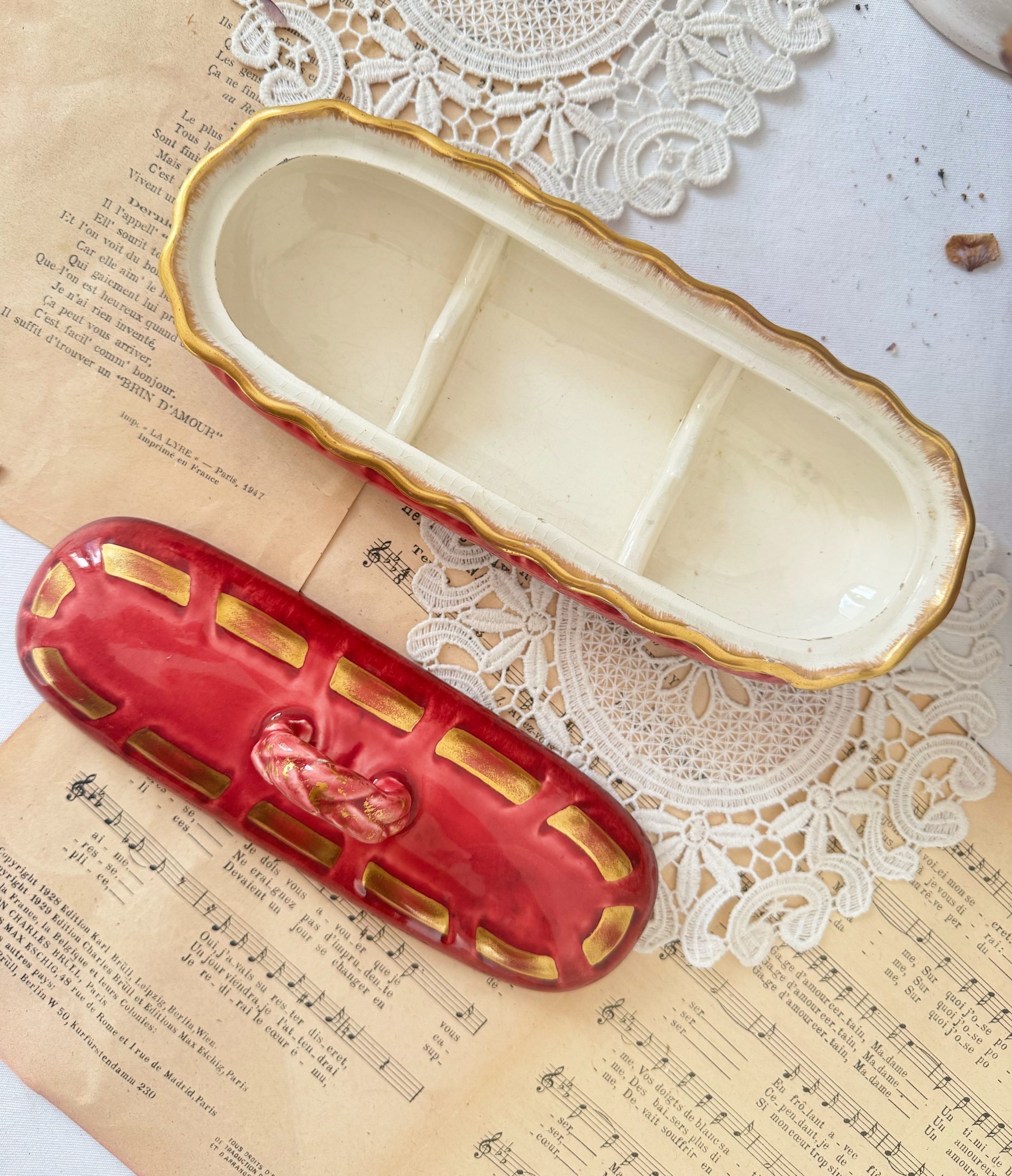 Porte savon Sarreguemines rose et doré – Image 2