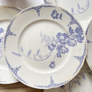6 assiettes plates terre de fer anémones parmes