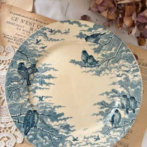 Assiette sur pied bleue Sarreguemines Neige (reservée Ana)