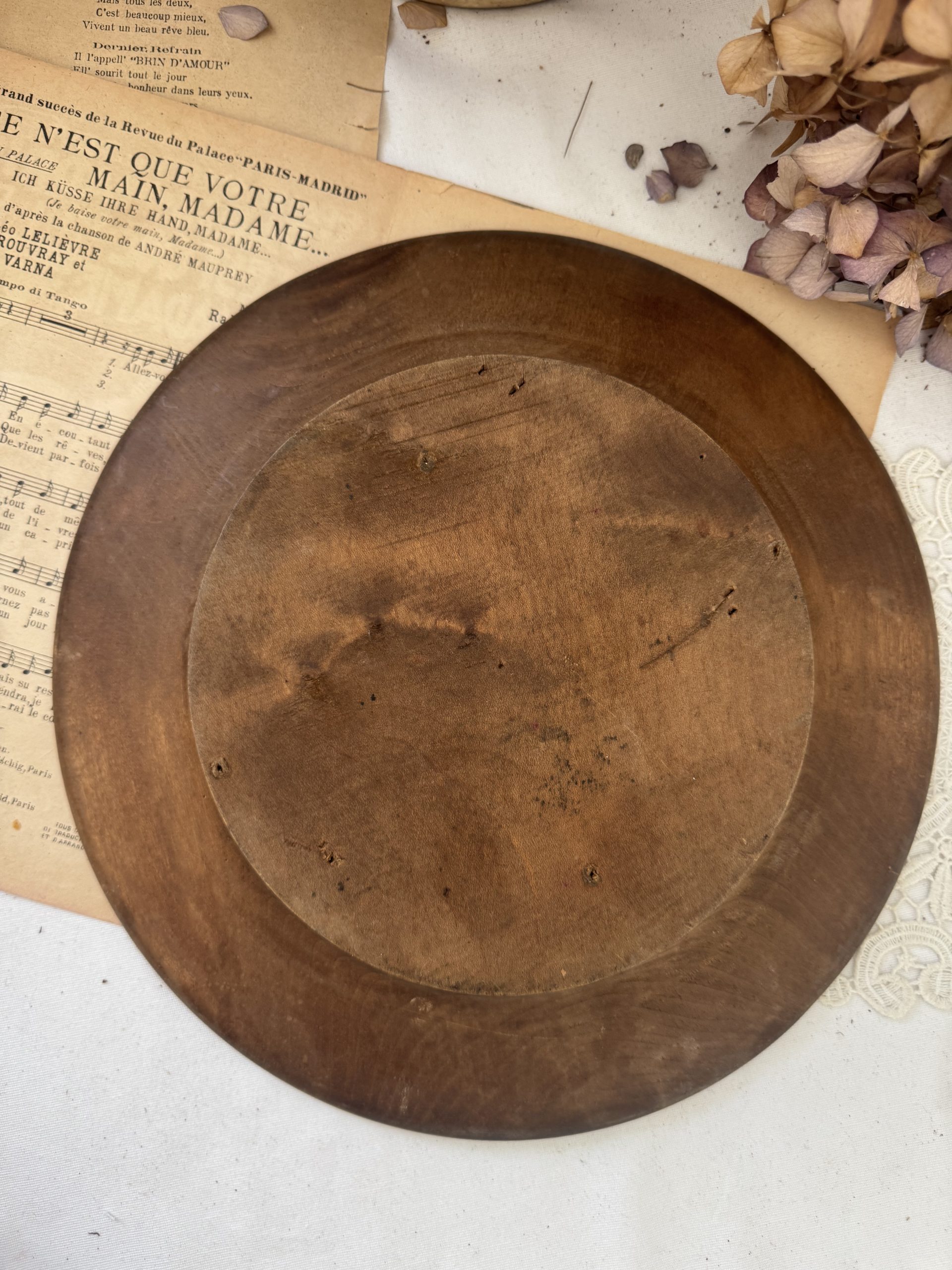Plat rond ancien bois "notre Pain quotidien" – Image 2