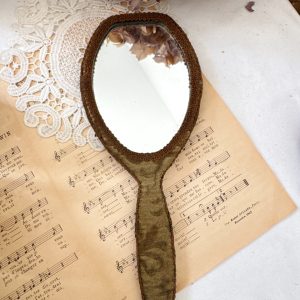 Miroir ancien velours vert kaki