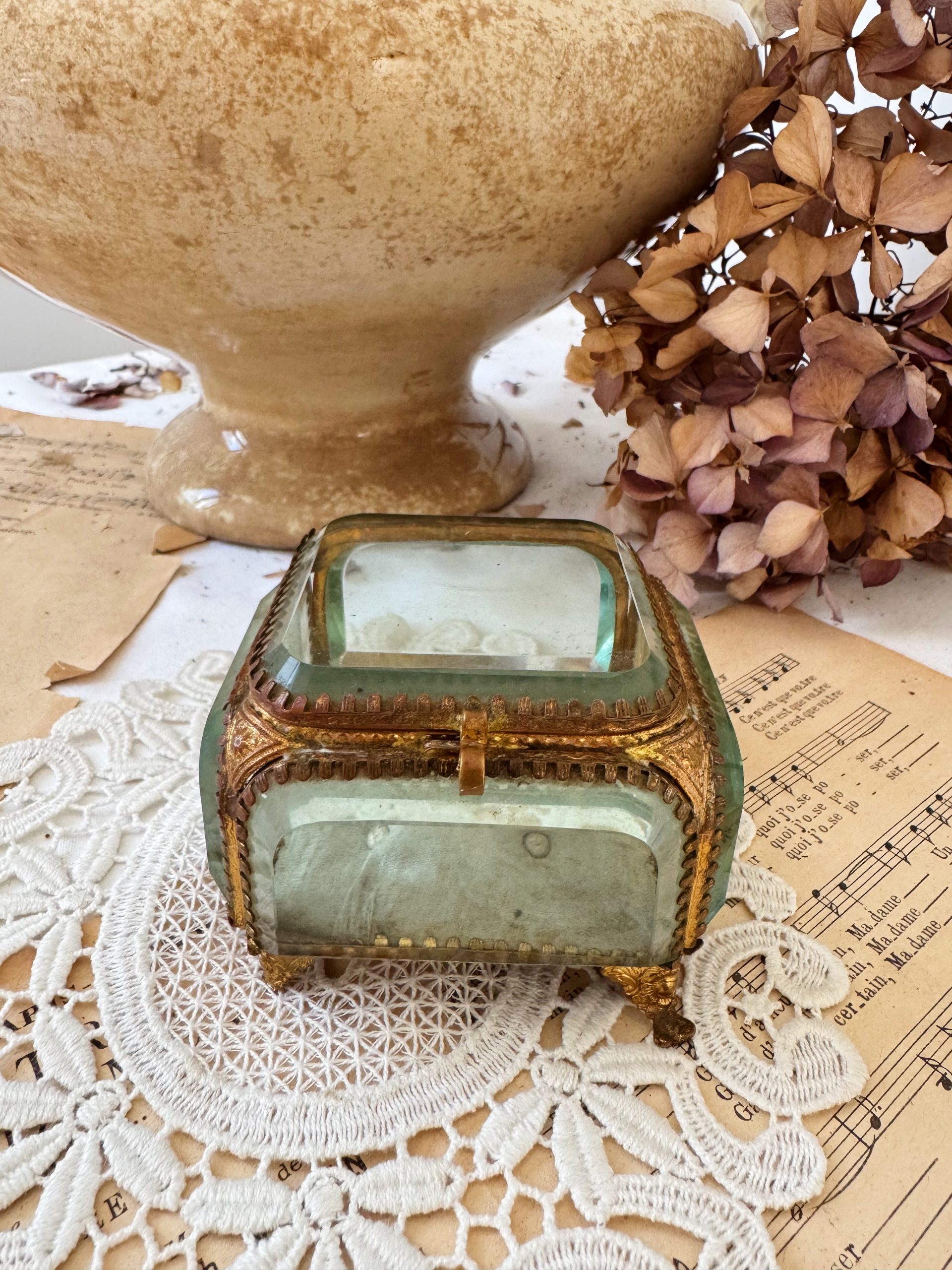Coffret à bijoux ancien en verre biseauté Napoléon 3