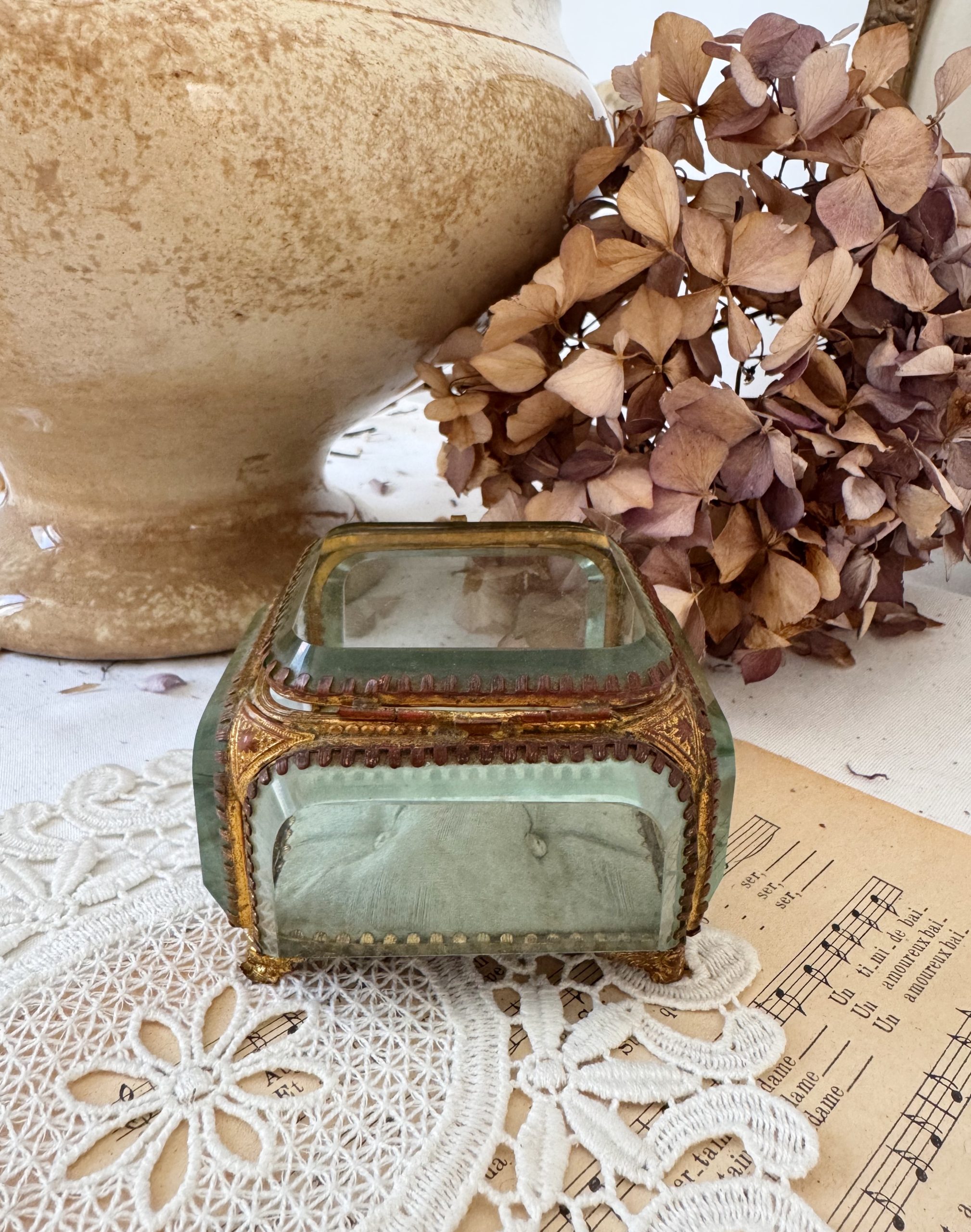 Coffret à bijoux ancien en verre biseauté Napoléon 3 – Image 3