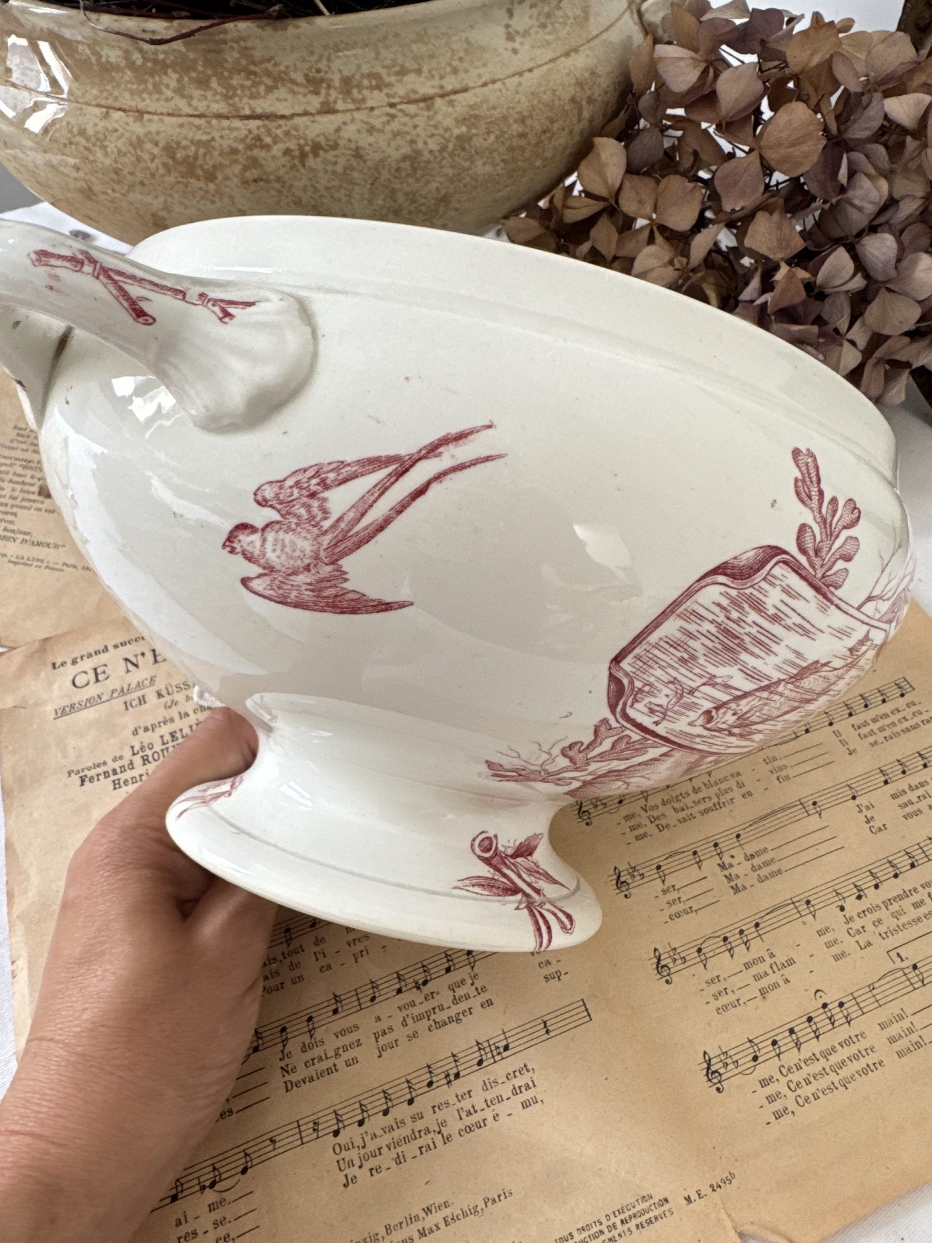 Soupière rose oiseaux terre de fer – Image 3