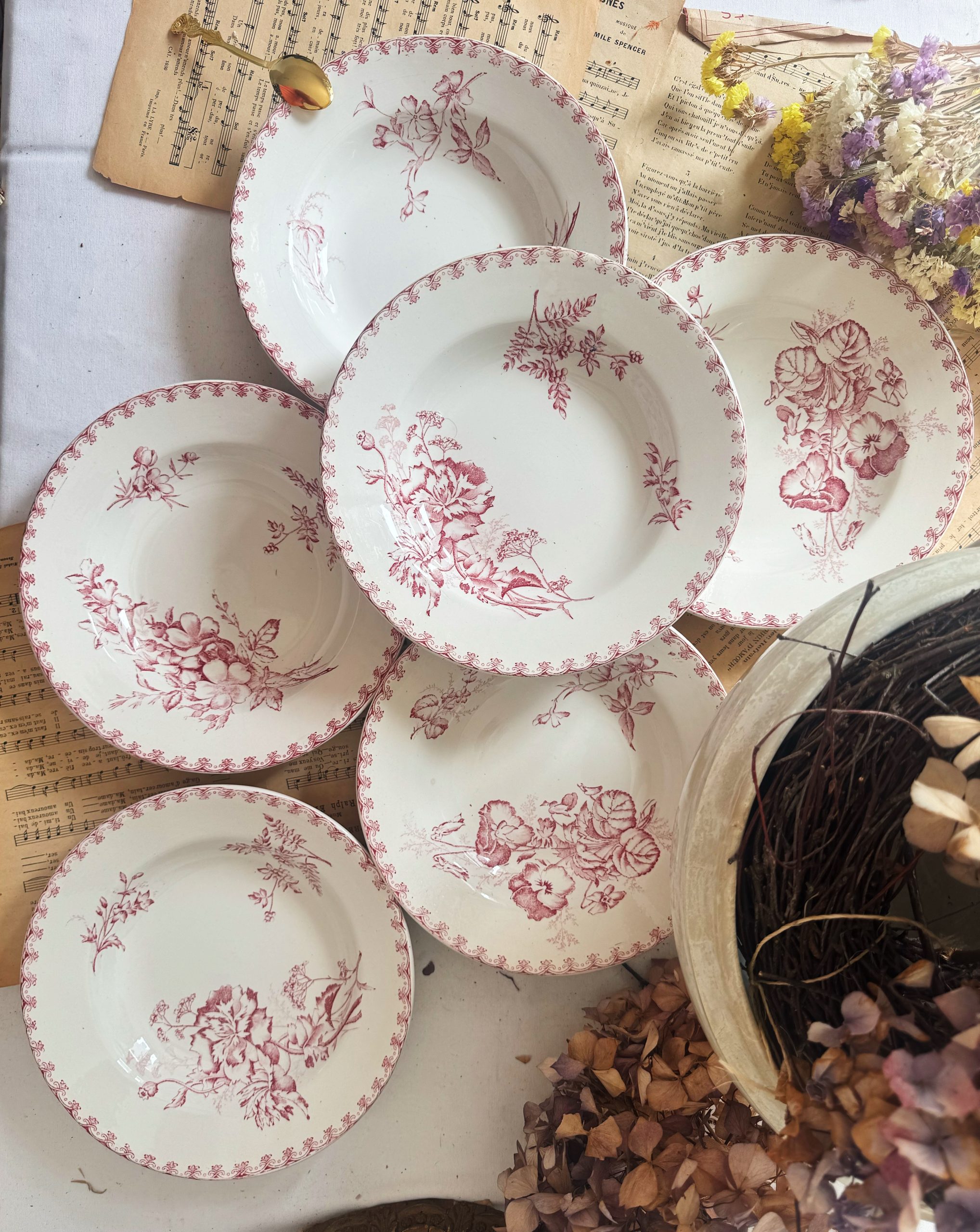 6 assiettes creuses roses Sarreguemines Vega – Image 2