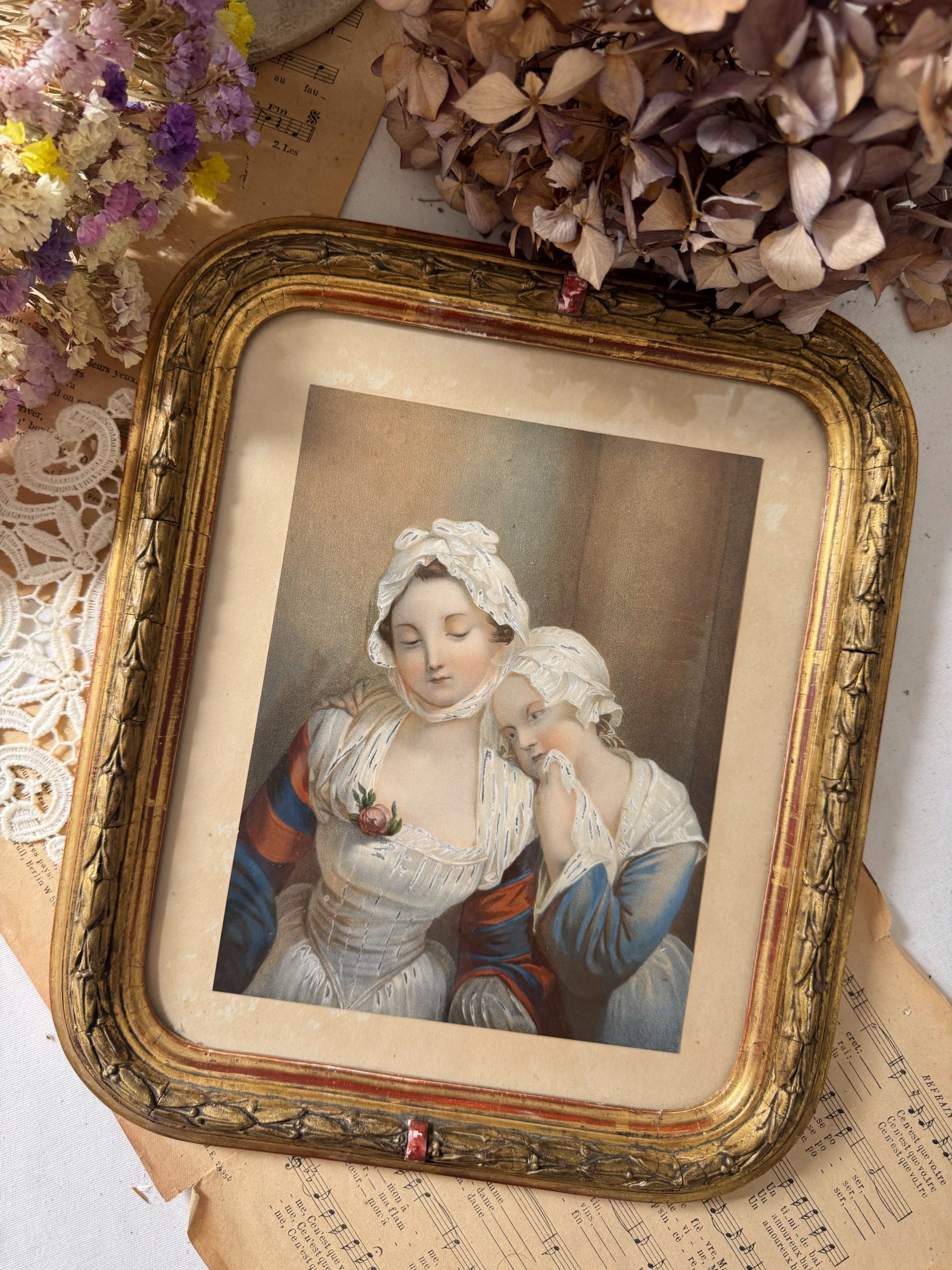 Chromolithographie des "deux soeurs" d'après JB Greuze