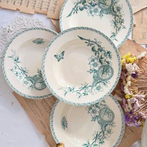 4 assiettes creuses vertes Sarreguemines Wallace
