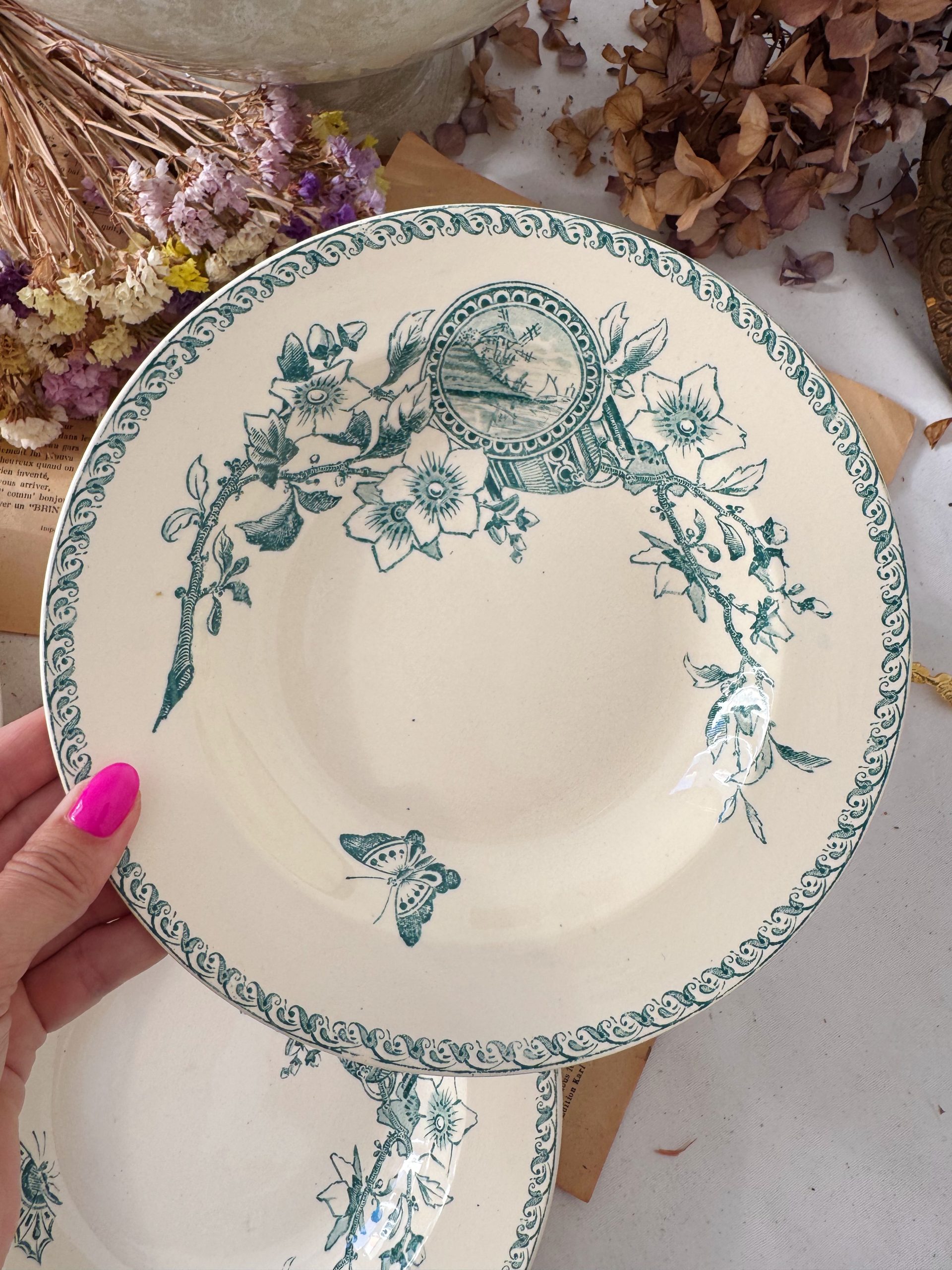 4 assiettes creuses vertes Sarreguemines Wallace – Image 2